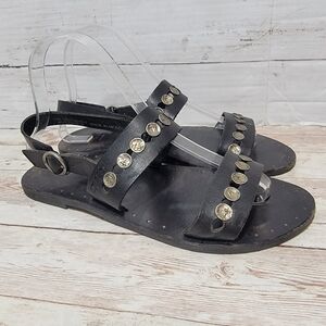 Frye Ally 2 Band Hammered Stud Black Leather Sandals